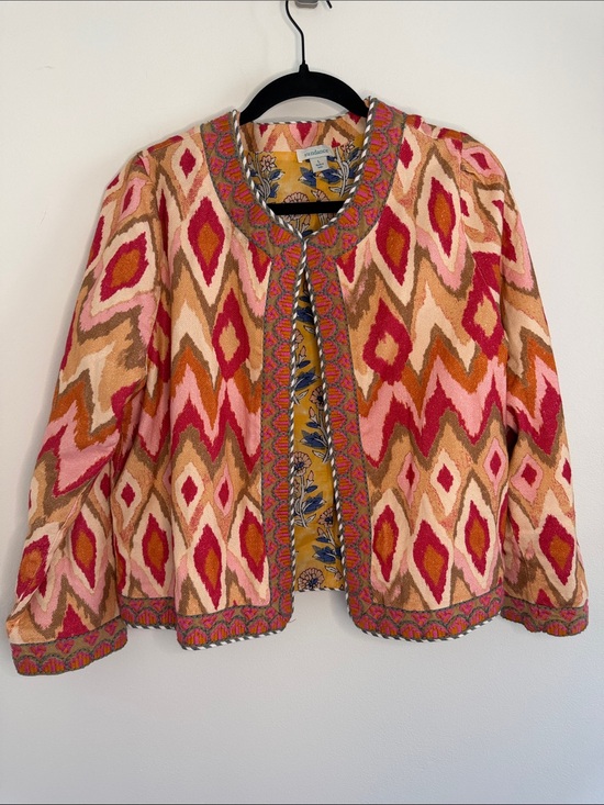 Sundance Jackets & Blazers - Sundance Amara Jacket Orange Geometric Print Cotton Embroidered Bohemian Large